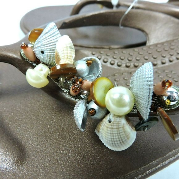 Oka B Sandals M / L Shell Brown Bronze Flip Flop - Picture 2 of 9